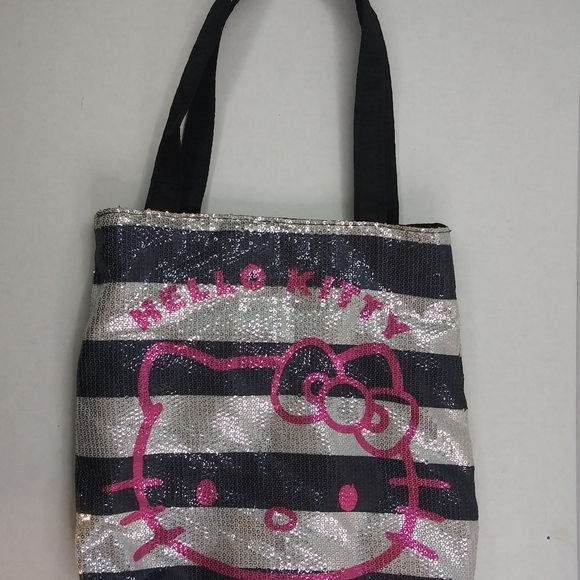 Sanrio Handbags - Sanrio Hello Kitty Sequin Blk & Wht Stripped Bag